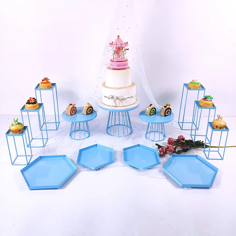 Cake Tools blue Gold Stand Set Cupcake Tray Home Decoration Dessert Table Decorating Party Wedding Display 230713