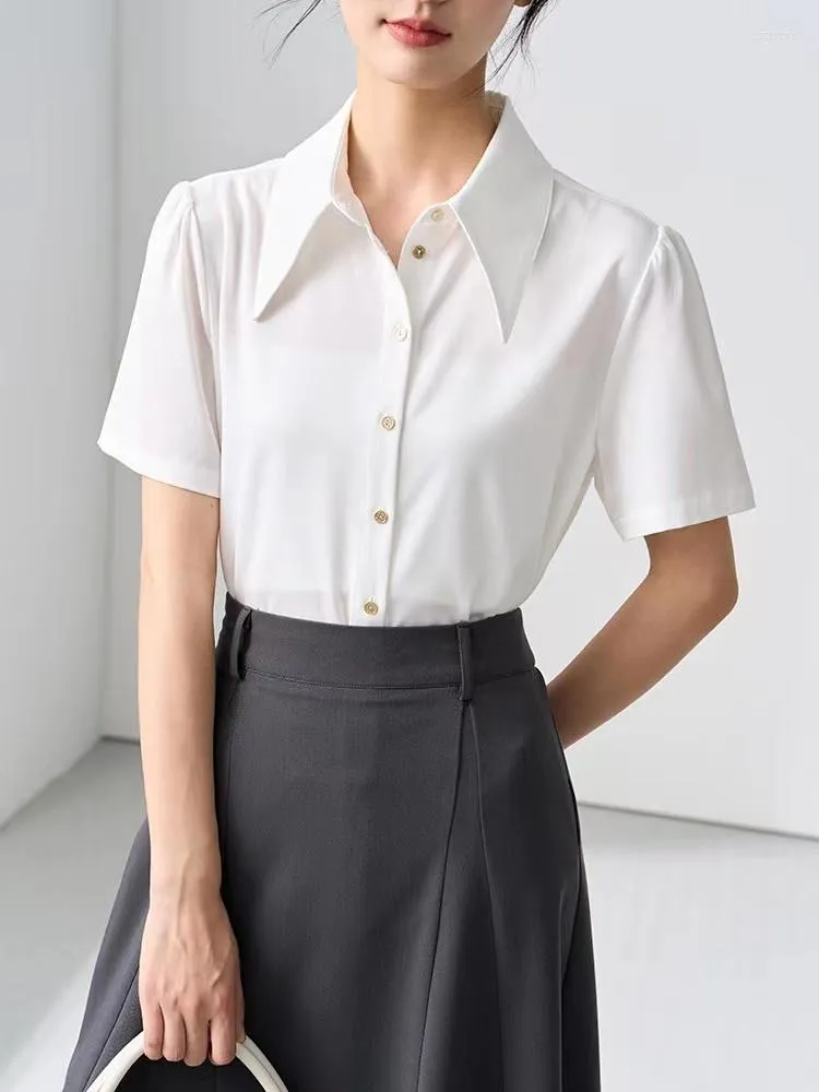 Blouses Femme Tops Women Turn Down Collar Blouse Women 2023 Summer White  Blouse Short Sleeve Chiffon Blouse Shirt