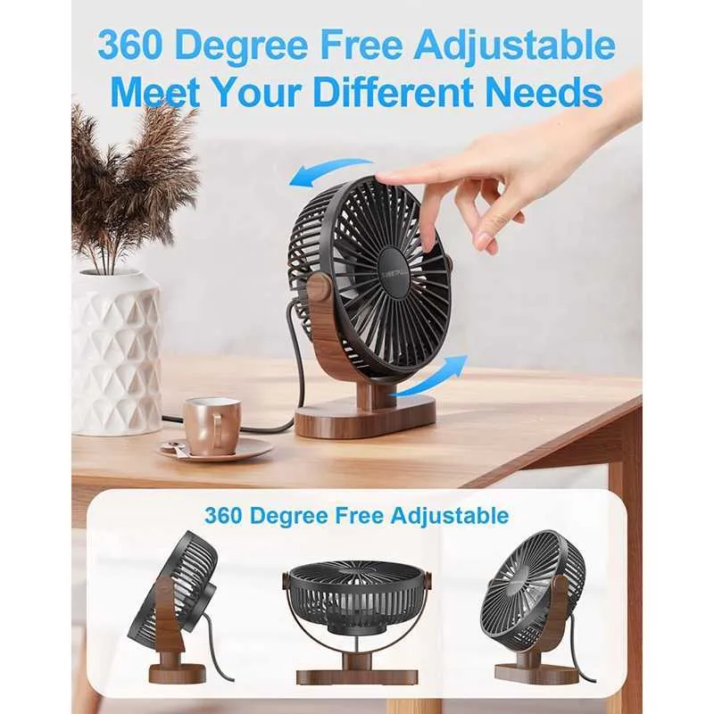 Electric Fans 6.4 Inch Wooden USB Desk Fan Speeds Quiet Portable Desktop Table Fan Personal Mini Fan For Home Office Car