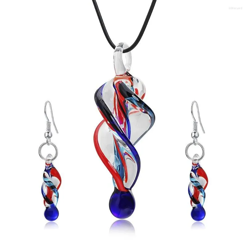 Set di orecchini per collana Set di collane di torsione di vetro di moda per le donne Accessori per feste di gioielli con ciondolo lungo a spirale irregolare