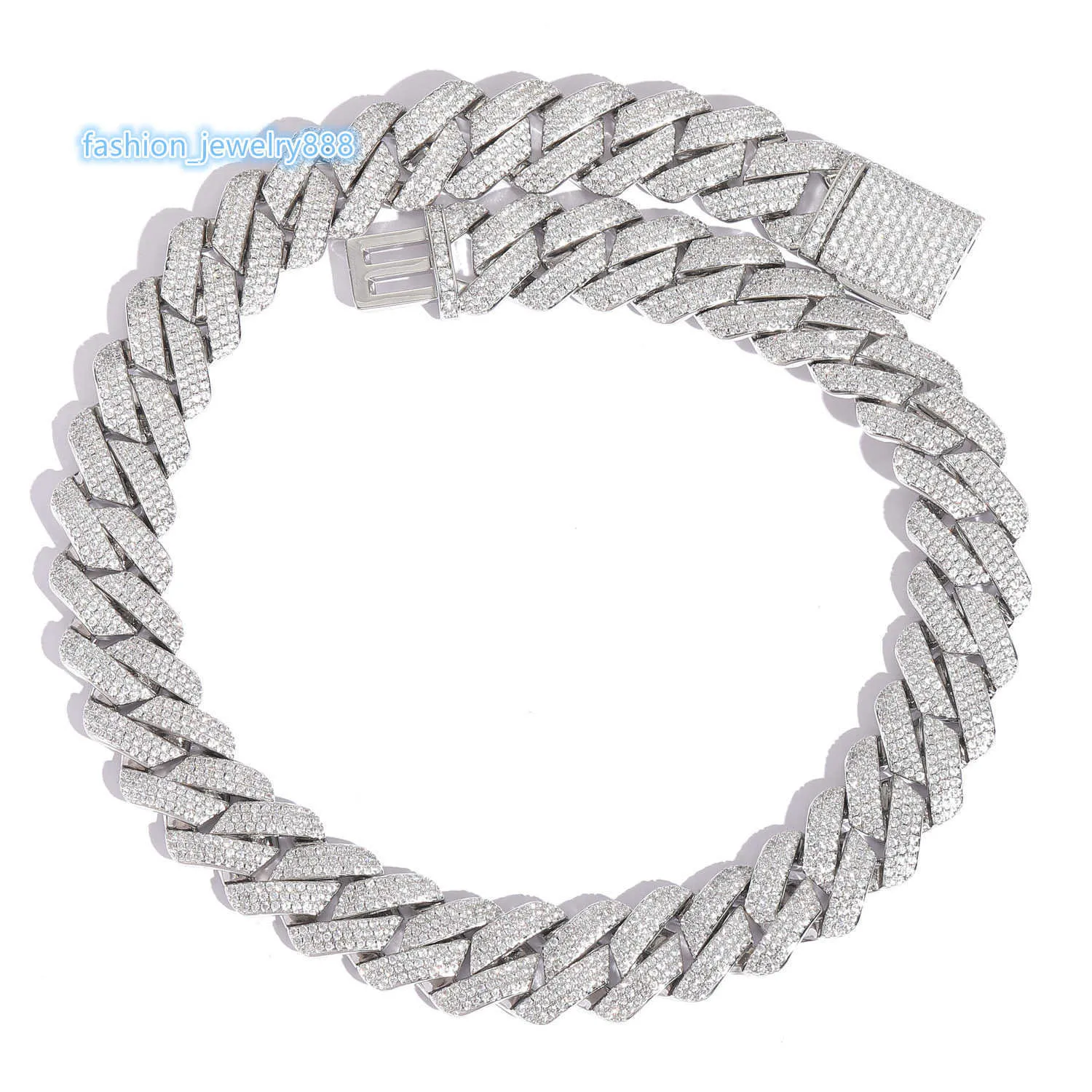 Strands Strings 925 Silber Mosan Diamant 20 mm dreireihige Diamant kubanische Kette Halskette aus Sterlingsilber mit Zertifikat für Männer