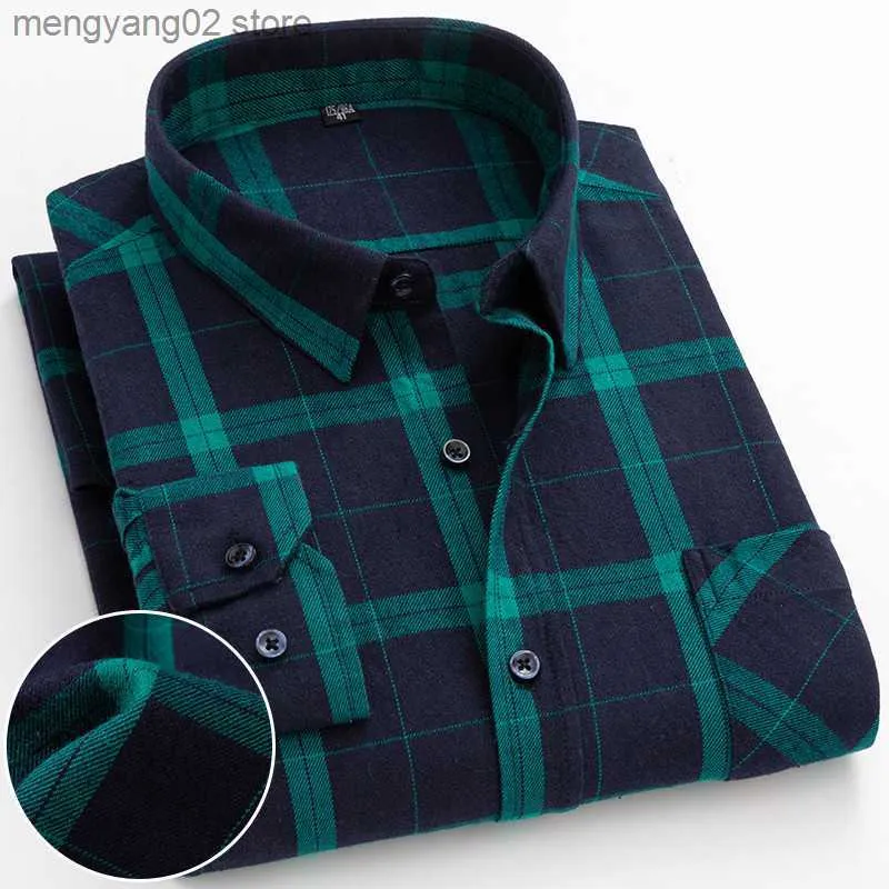 Chemises décontractées pour hommes Nouveau printemps automne 100% coton flanelle à carreaux hommes chemises décontractées à manches longues coupe régulière maison chemises habillées pour homme vêtements 6XL 5XL T230714