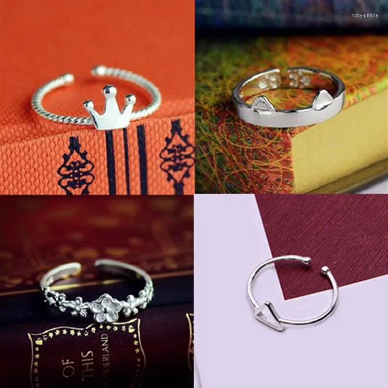 Bröllopsringar design multi stilar oändlighet öppen ring kvinnor silver färg krona formade blomma grossist smycken gåvor