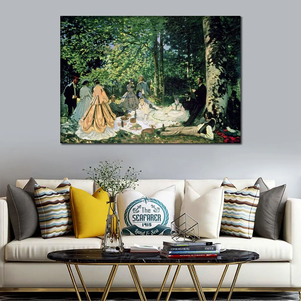 Hoge kwaliteit handgemaakte Claude Monet olieverfschilderij Le Dejeuner Sur L Herbe landschap canvas kunst mooie wanddecoratie