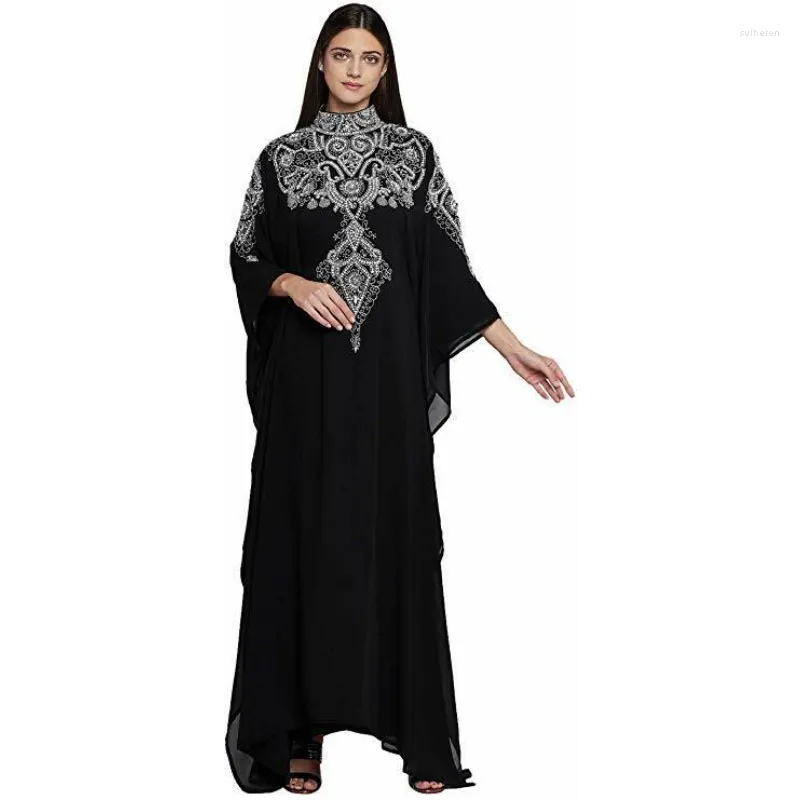 エスニック服ブラックカフタンアバヤヒジャーブ長袖ザリ作品刺繍イスラムドレスファッショントレンドヨーロッパとアメリカ