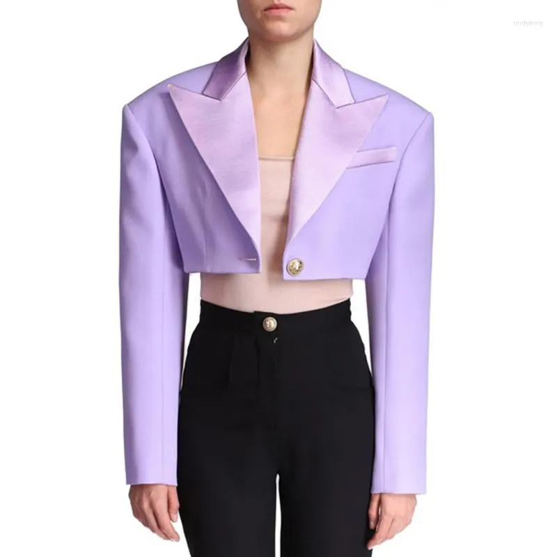 Kvinnors kostymer sista modebanan designer blazer satin skörd kort jacka elegant höst hösten vårrock kvinnlig