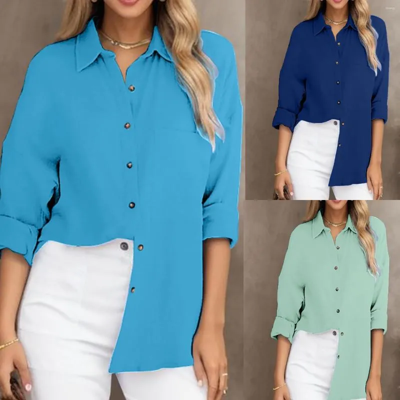 Chemisiers pour femmes couleurs de bonbons de base chemise belle blouse col à revers 2023 automne décontracté chemises boutonnées surdimensionné à manches longues hauts