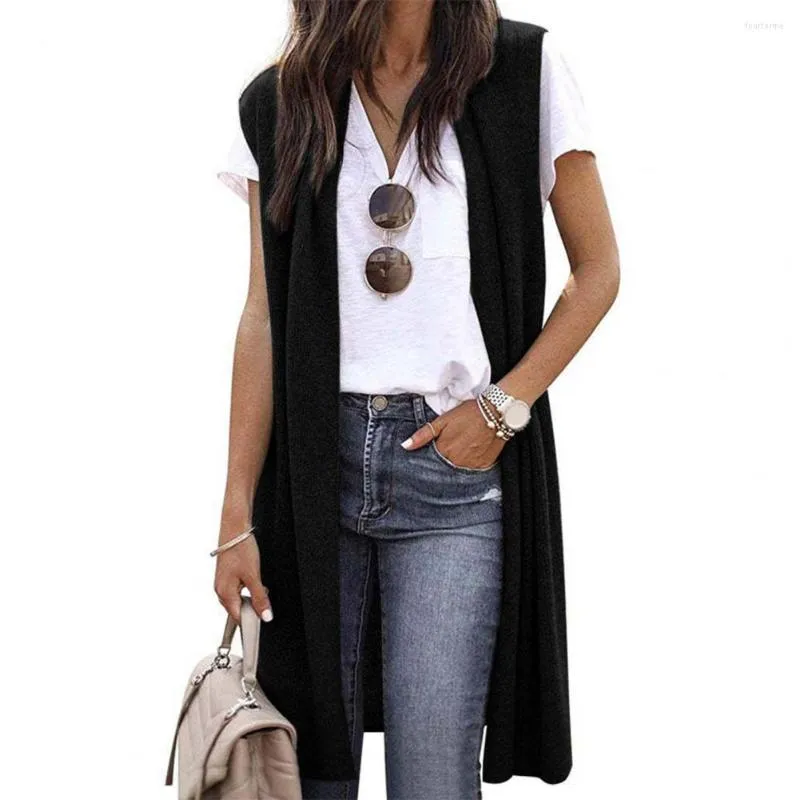 Women's Vests Women Long Waistcoat Open Stitch Cardigan Sleeveless Solid Color Loose Casual Vest Jackets For Chaquetas Para Mujeres