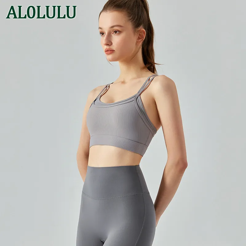 Al0lulu Yoga Bra Sports Underwear Women's Running Fitness Top med bröstplattväst