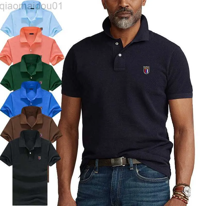 Мужские футболки летняя мужская лацканая рубашка поло 100% хлопковая вышивка с коротким рукавом повседневная мода Fashion Fit Футболка хлеба XS-5XL 811 L230713