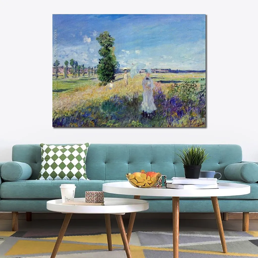 Canvas kunst impressionist de wandeling Argenteuil Claude Monet landschap schilderij handgemaakte romantische Home decor