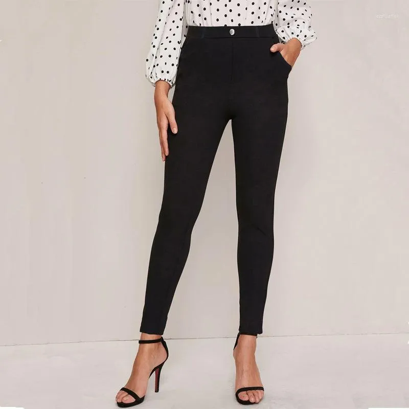 Pantaloni da donna a vita alta piedi elasticizzati casual 4 tasche pantaloni a matita neri attillati taglie forti da donna