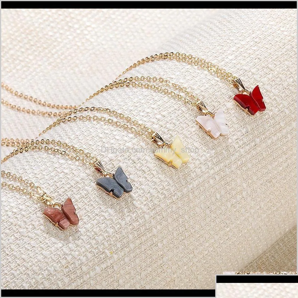 Pendant Necklaces Colorf Butterfly Necklace Gold Chains For Women Simple Temperament Resin Stone Druzy Jewelry Gifts Wholesale Ejzre Dhbff