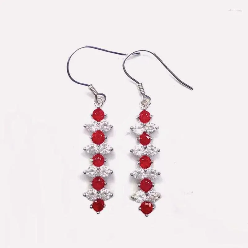 Boucles d'oreilles pendantes naturel véritable rubis longue goutte boucle d'oreille en argent Sterling 925 3 3mm 0.15ct 10 pièces pierres précieuses bijoux fins X219713