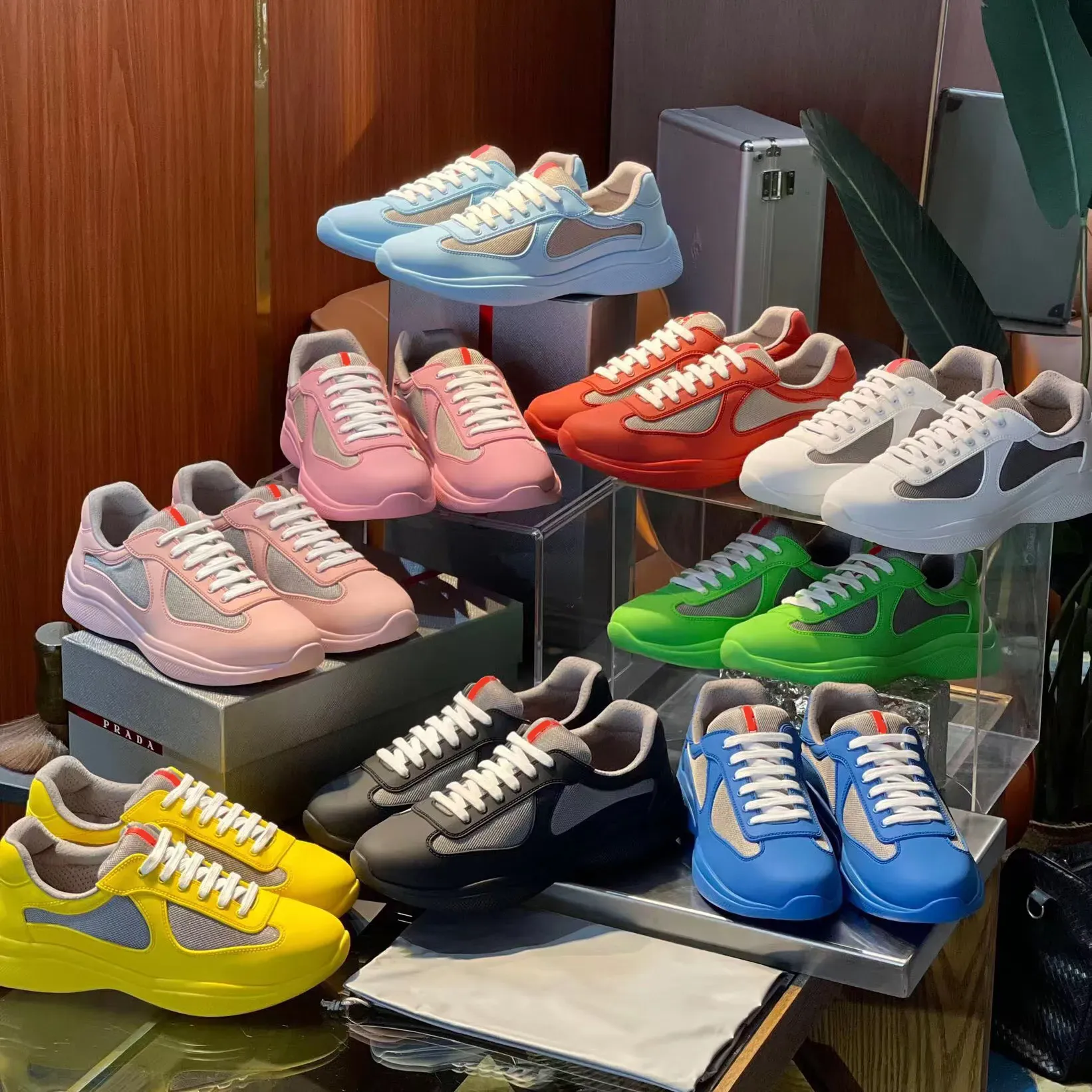 Designer Heren America S Cup Xl Casual schoenen Americas Cup zacht rubber en fietsstof sneakers Mesh veterschoenen Cup schoenen Geklede schoenen