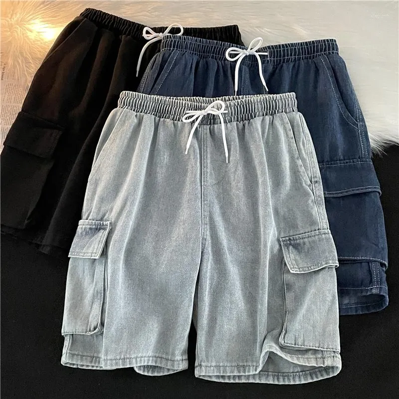 Herr jeans sommarverktyg denim shorts mode tunna löst stor storlek high street casual fempunkt byxor manliga kläder