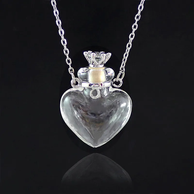 Anhänger Halsketten 1 stück Klare Herz Flasche Ätherisches Öl Murano Glas Parfüm Edelstahl Kette Parfums Für Frauen 230714