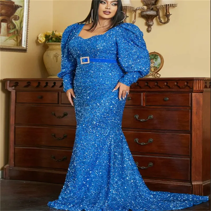 Blue Sequin Plus Size Mermaid evening wear dresses...