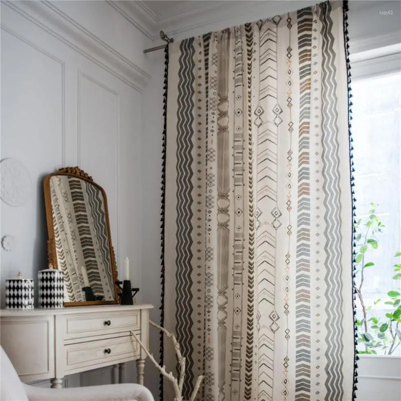 Curtain 1Pc Creative Cotton Linen Printed Tassel Bohemian Bedroom Kitchen Window Home Supplies