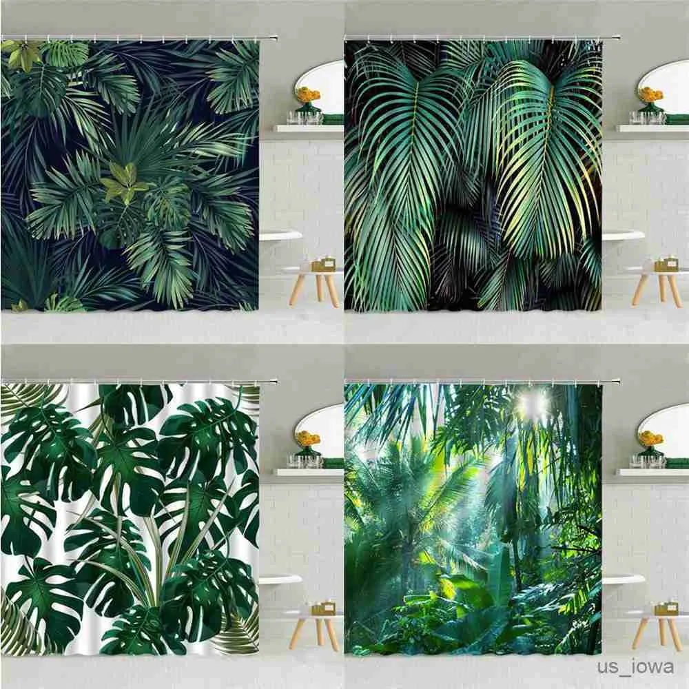 Douchegordijnen Groene Tropische Plant Monstera Blad Douchegordijn Lente Plant Thema Mode Waterdichte Stof Thuis Badkamer Decor Gordijnen