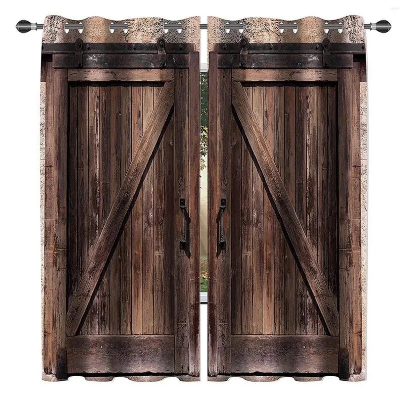 Curtain Window Treatment 150x166cm Waterproof Blackout Drapes Home Decor 2 Panels Rustic Wooden Barn Door Farmhouse Efficient