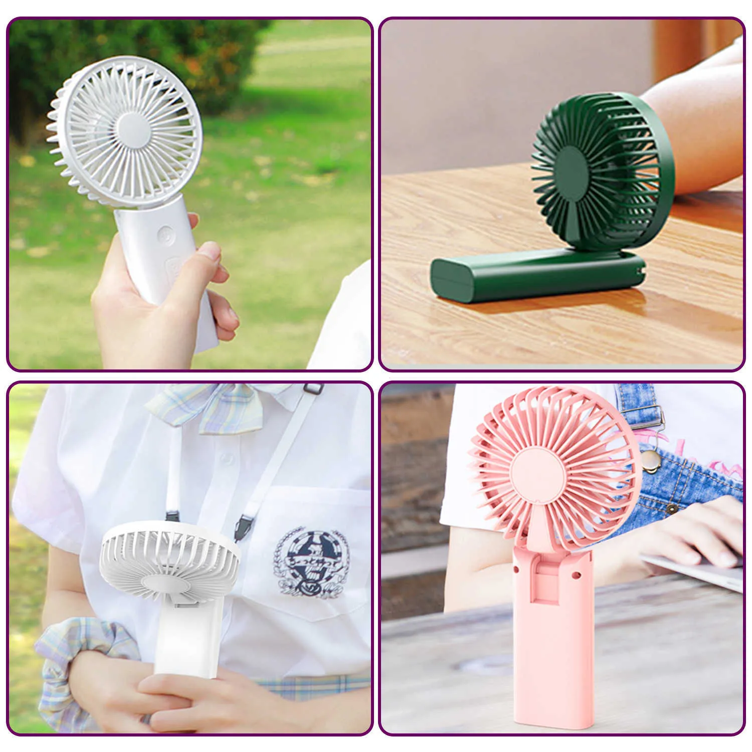 Electric Fans Handheld Fan Electric Portable USB Rechargeable Setting Cooler Wind Folded for Bedroom Office Outdoors Home