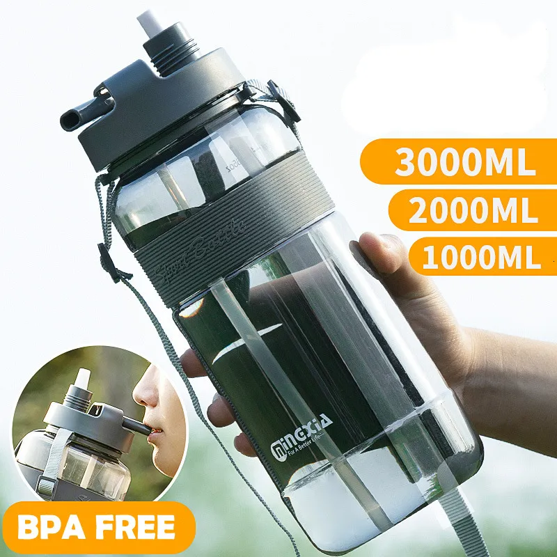 Water Bottles Sport Drinking Bottle with Straw A Free 1000 Ml 2000ml Plastic for 1L 1 liter 230714