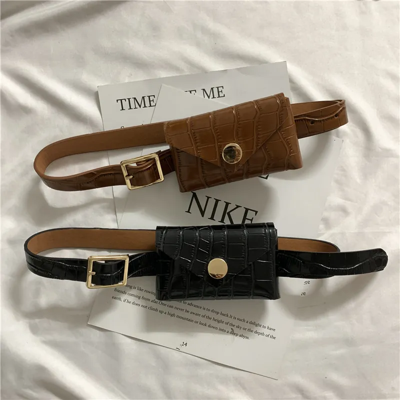 Waist Bags Black Pattern Bag Women Ins Fashion Pu Leather Belt Mini Square Female Designer Solid Color Coin Fanny Pack 230713