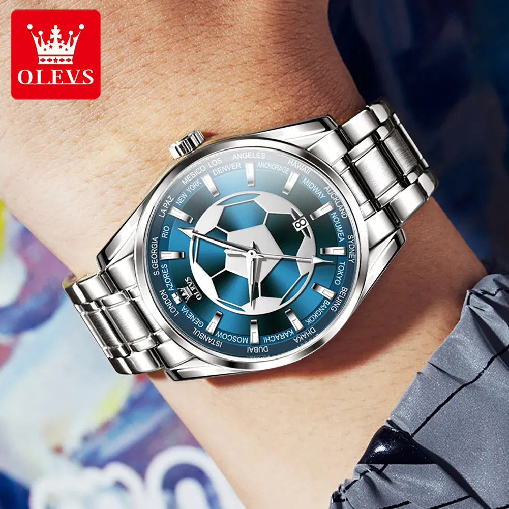 OLEVS 9949 أفضل العلامة التجارية الفاخرة للرجال Wristwatch كرة القدم الاتصال رجال رجال الأعمال مشاهدة الرياضة الساعات الكوارتز المقاومة للماء للرجال ل L.