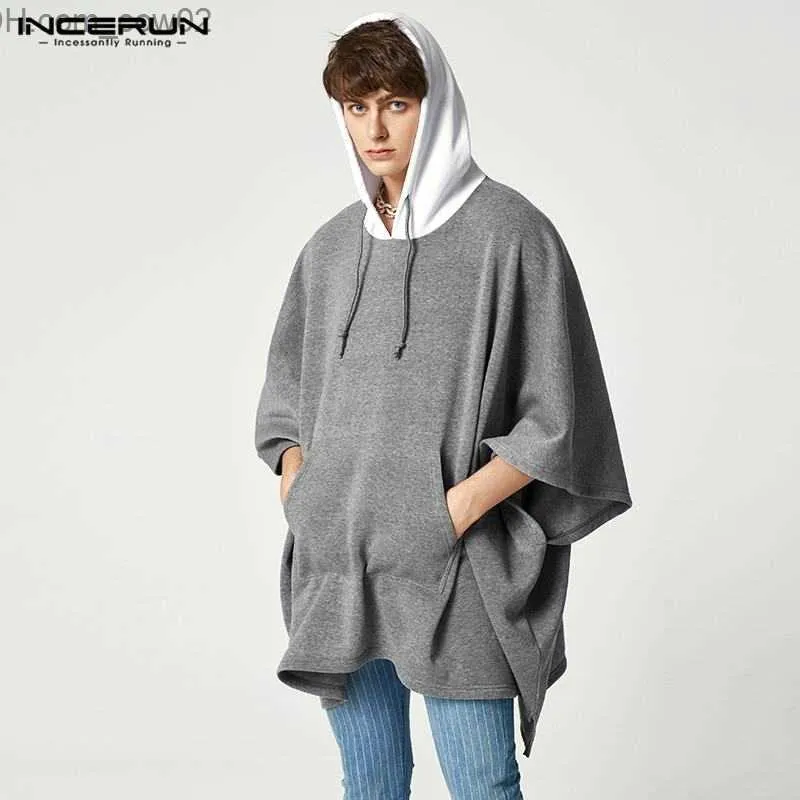 Men's Hoodies Sweatshirts Men's Socks Fashion men's Hoodie patch work hoodie pocket street clothes irregular cape Sweatshirt men's loose casual Z230720