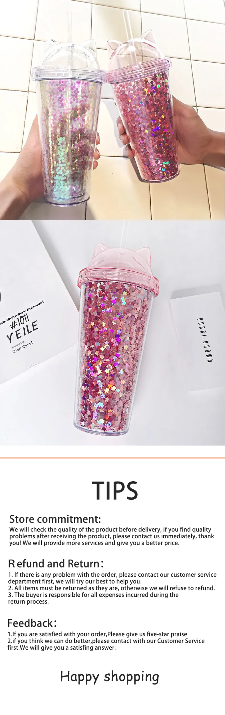 Drinking cup cute creative cat ear shape glitter star plastic straw water  bottle creative personality photo student girl gift - AliExpress