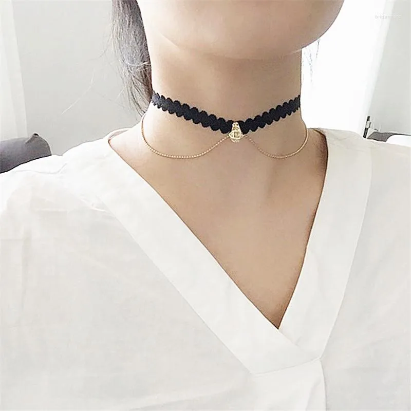 Tour de cou Punk vague Double couche noir velours Chokers mode géométrique cristal pendentifs colliers pour femmes fête bijoux cadeau