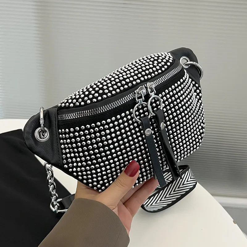 Tabeczki z talii marka fanny pakiet Diamond Studded damska torba na pasek wszechstronny luksusowy projektant Crossbody torebka mody 230713