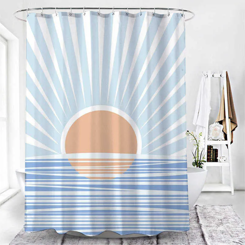 Tende da doccia Boho Stars and Moon Tenda da doccia lavabile Mountain Frabic Set di decorazioni per il bagno in poliestere impermeabile con