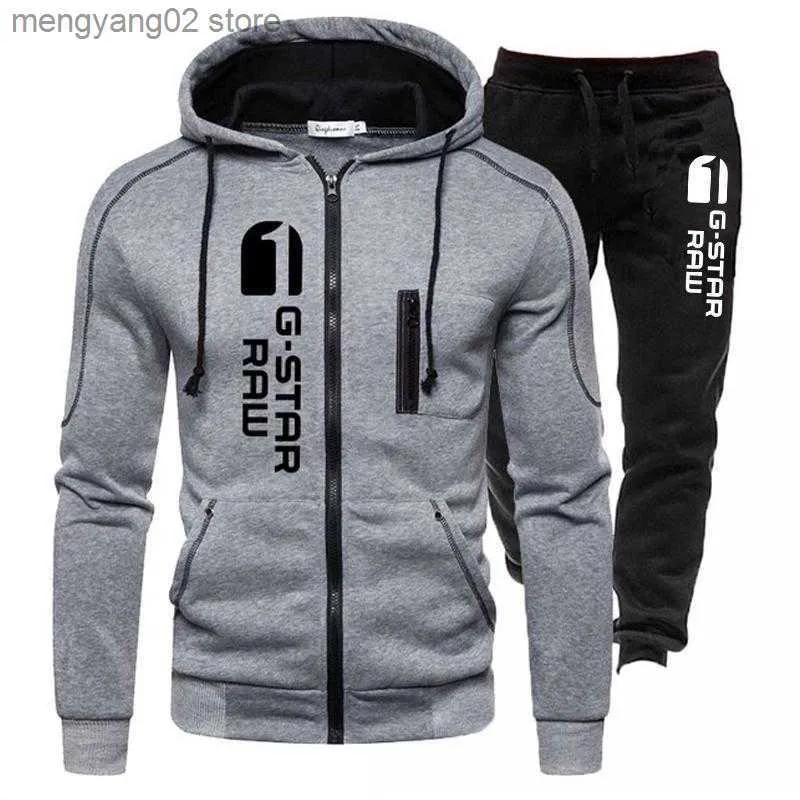 Agasalhos masculinos Agasalho de marca masculino Conjunto de corrida casual Moda para todos os jogos Terno ao ar livre Venda imperdível Jaqueta vertical com zíper + calça de moletom preta 2 peças T230714