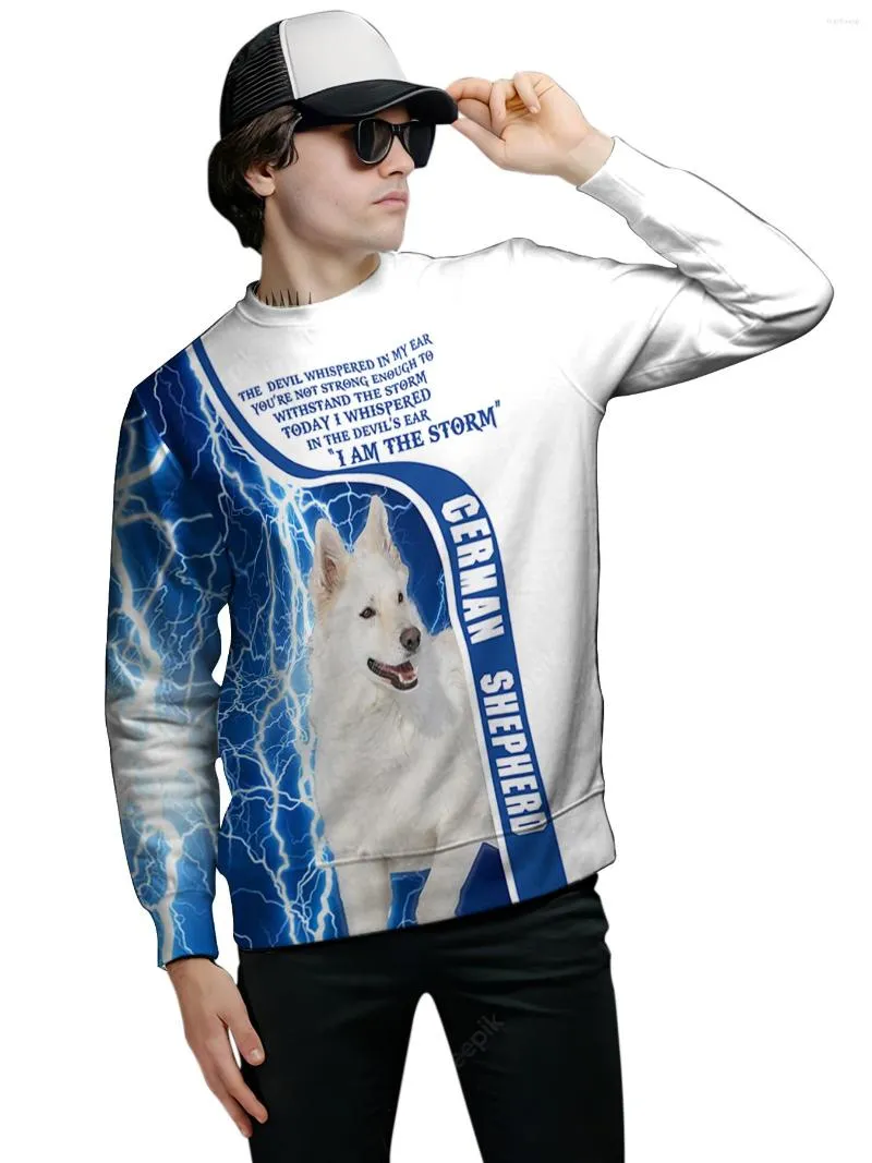 Moletom Masculino Animal Moletom Com Estampas de Cão Pastor 3D Masculino Feminino Manga Longa Casacos Tops com gola redonda