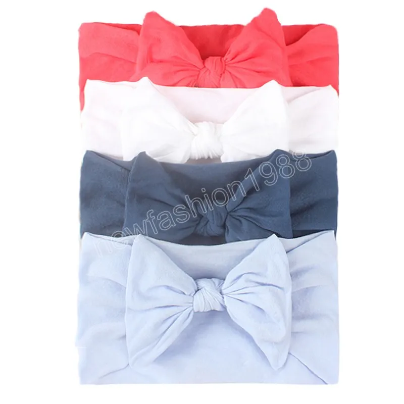 4stFashion Soft Elastic nylon pannband baby flickor solid färg bowknot hårband nyfödda huvudbonnar hårtillbehör