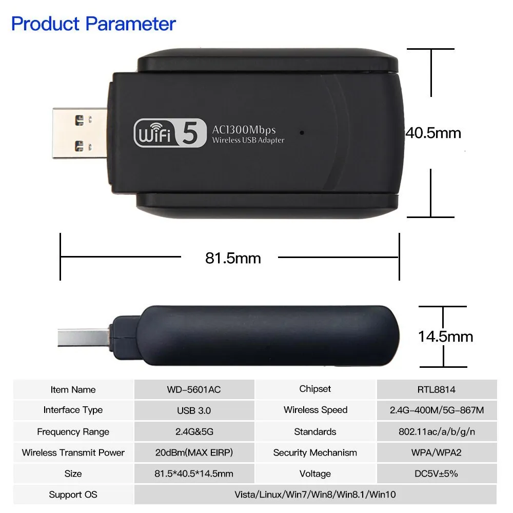 Clé Wifi 5 USB adaptateur Windows Mac Wireless 2.4GHz / 5GHz Nouveauté Dual  B