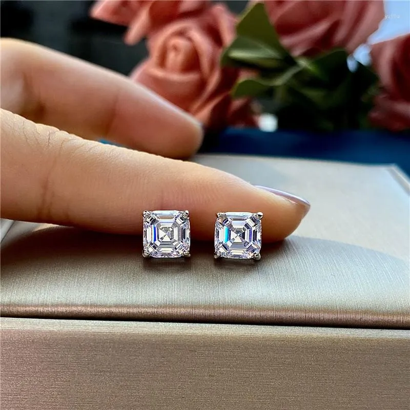Studörhängen Asscher klippte 1,5CT Lab Diamond Earring Real 925 Sterling Silver Jewelry Engagement Wedding For Women Bridal