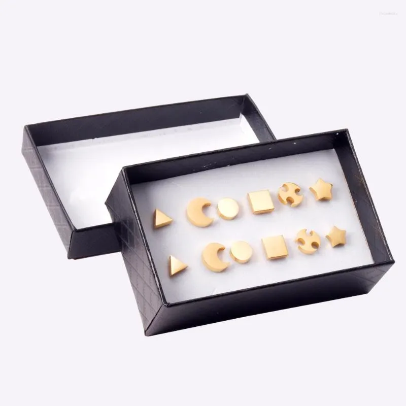 Orecchini a bottone Acciaio inossidabile 6 paia Box Geometry Set di orecchini Accessori donna Oro nero Colore argento Gioielli di moda Brcino