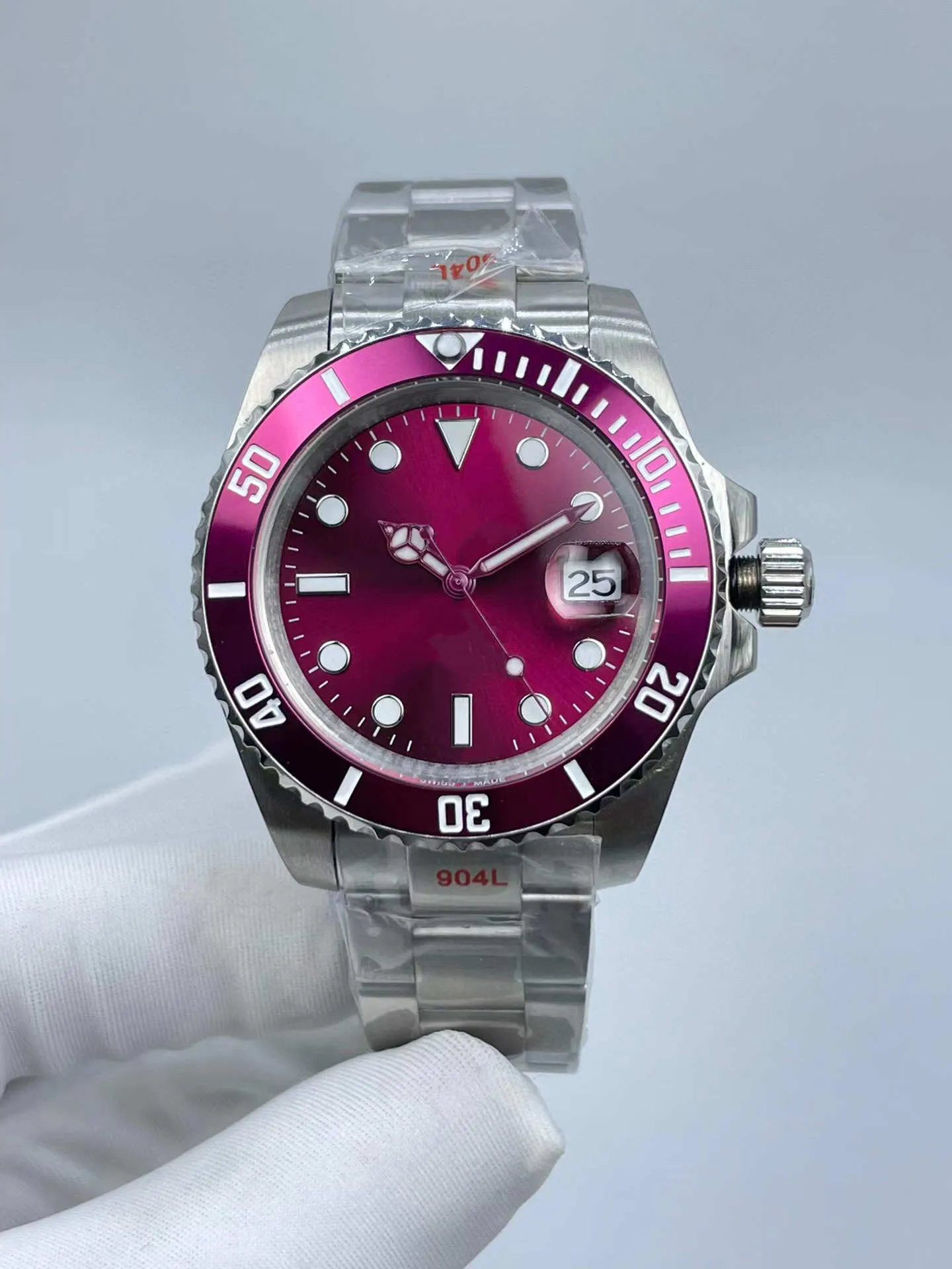 Męskie zegarki projektanckie Modna Klasyczna zegarek automatyczny mechaniczny 40 mm czarny pasek ze stali nierdzewnej Purple twarz Man Man Tope Top Men Watch Montre de Luxe