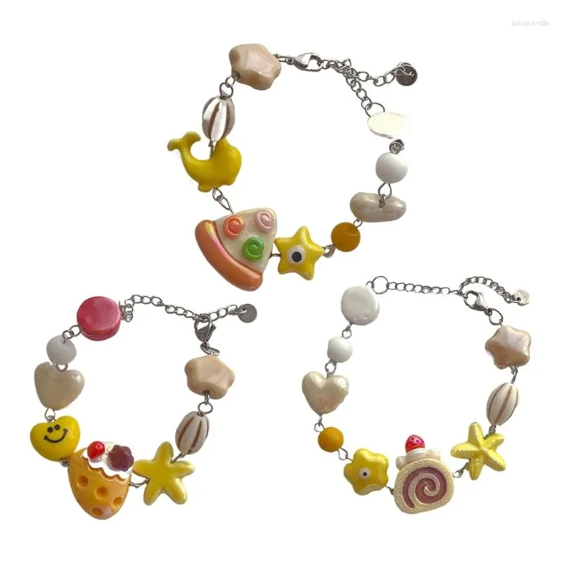 Link Bracelets Ceramic Cheese Pizza Donuts Charm Funny Wristband Handmade Adjustable Bangle Wristwear Jewelry For Women Girls