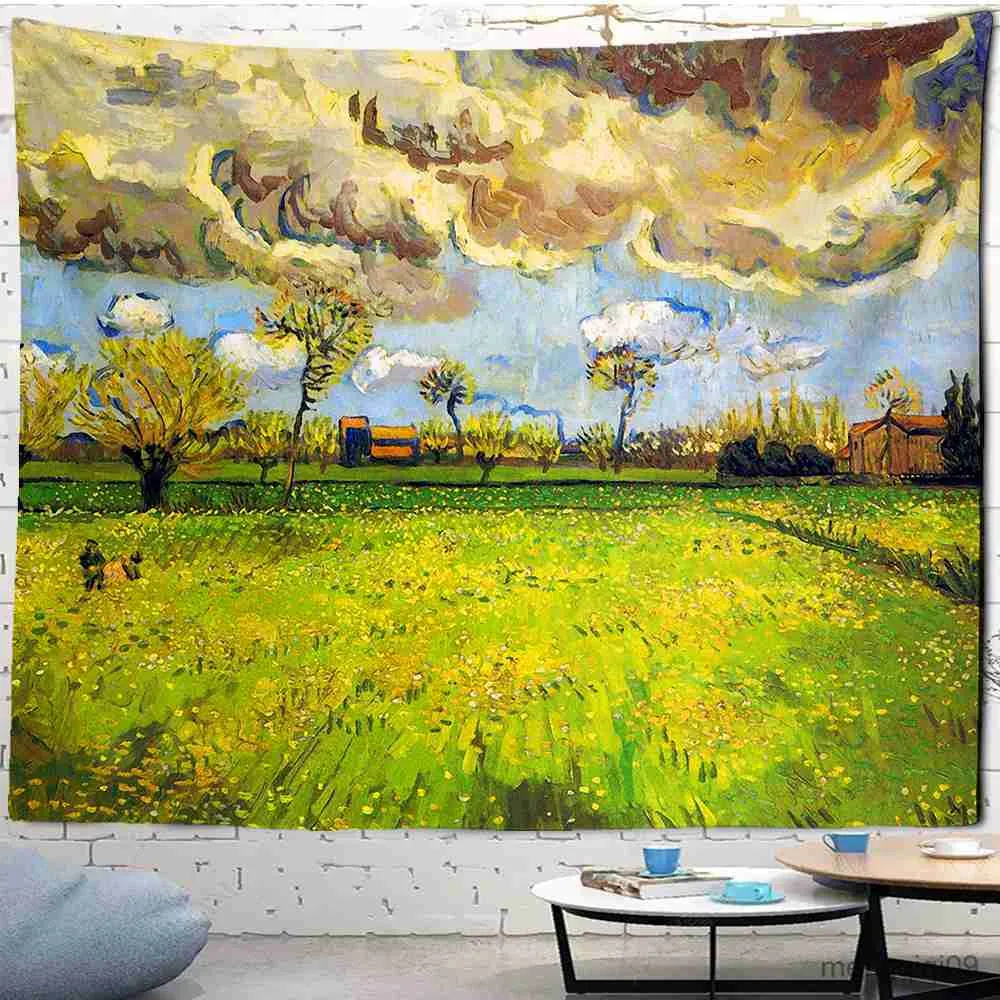 Tapestries Dome Cameras Star Moon Night Van Gogh Målar vägg hängande vardagsrum dekoration vägg hängande tapestry yogamat matta heminredning filt r230714