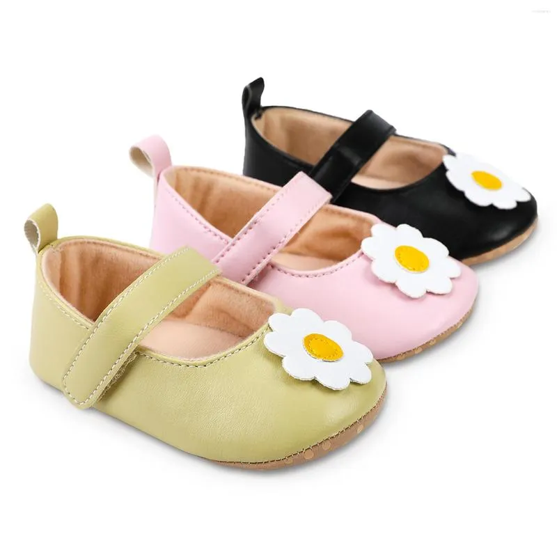 First Walkers 2023 0-18Months Baby Girls PU Flats Infant Sweet 3D Flower Decor Walker Crib Shoes For Party Festival Shower