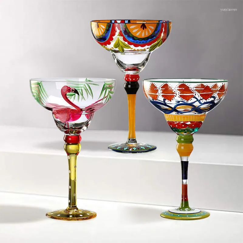 Verres à vin 300 ml Margarita Cocktail Verre À La Main Coloré Gobelet Coupe Creative Sans Plomb Ome Bar Fête De Mariage