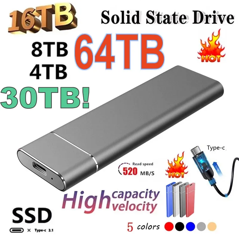 Hårddiskar 500 GB 1TB Solid State Drive HDD Portable Original Extern hårddisk för PC Laptop Storage Device USB 3.1 2TB Mobile hårddisk 230713