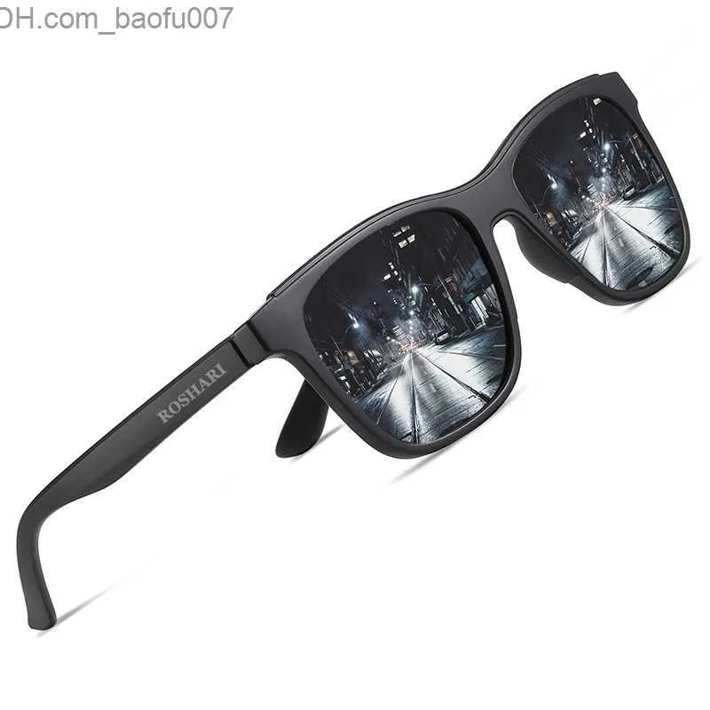 Gafas de sol ROSHARI Gafas de sol polarizadas cuadradas para hombres y mujeres Gafas de sol de viaje con montura retro TR90 para hombres Zonebril aquí UV400 Z230714