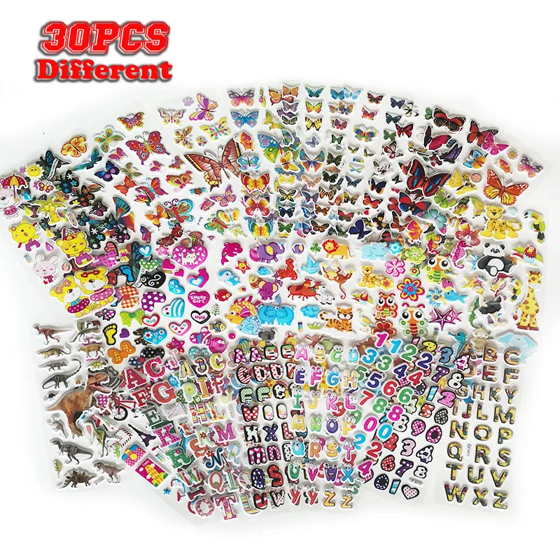 Zakładki zabawek dla dzieci 1000 typu 30 Sheets 3D Puffy Bulk for Girl Boy Birthday Prezent Notatarskie Zwierzęta Gwiazdy ryby serca 230714