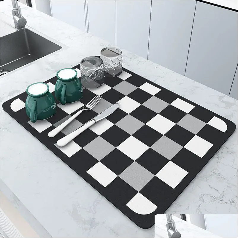 Mats Pads Super Assorbente Coffee Bar Tovaglietta Cucina Counter Dish Drying Pad 30X40Cm Drop Delivery Home Garden Tavolo Da Pranzo Deco Dhvj8