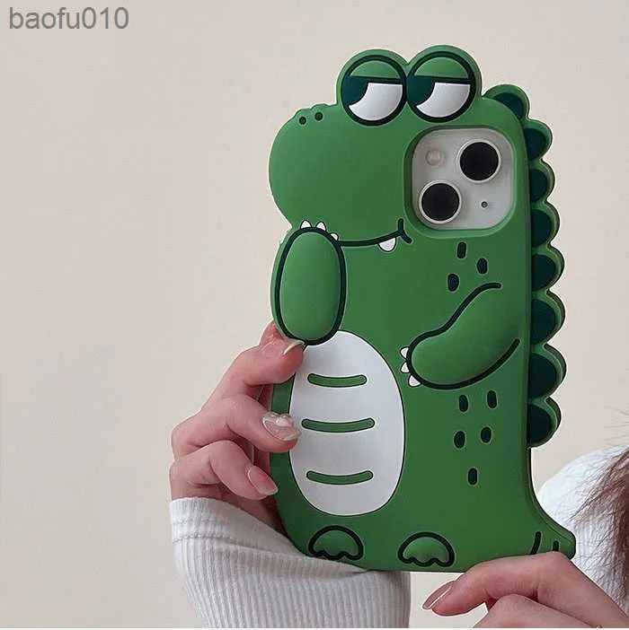 Cartoon Green Animals Silikonowy telefon na iPhone 14 13 12 11 Pro Max XR XS Max x Shockproof Cute guma tylna pokrywa L230619